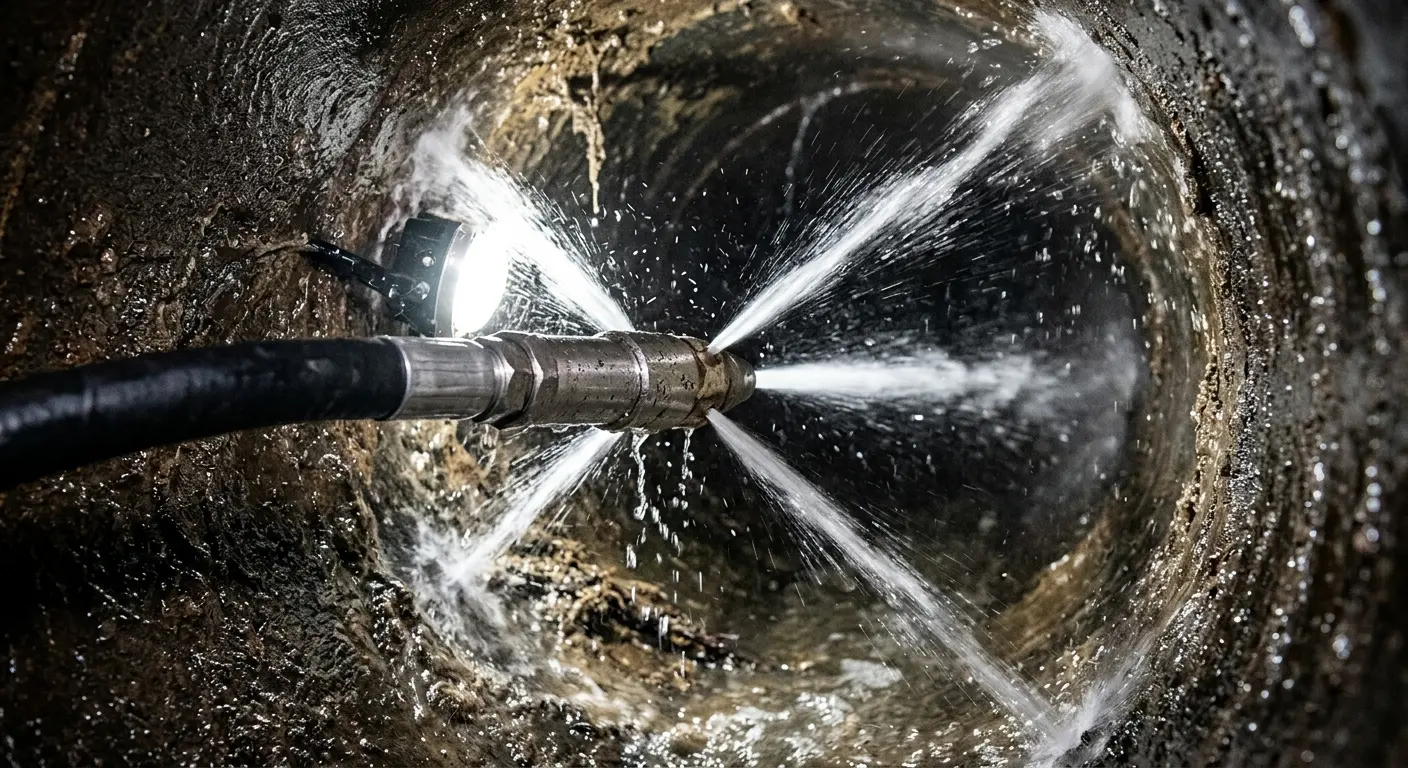 High-pressure hydro jetting nozzle cleaning sewer pipe for Storm Drain Cleaning in La Crescent